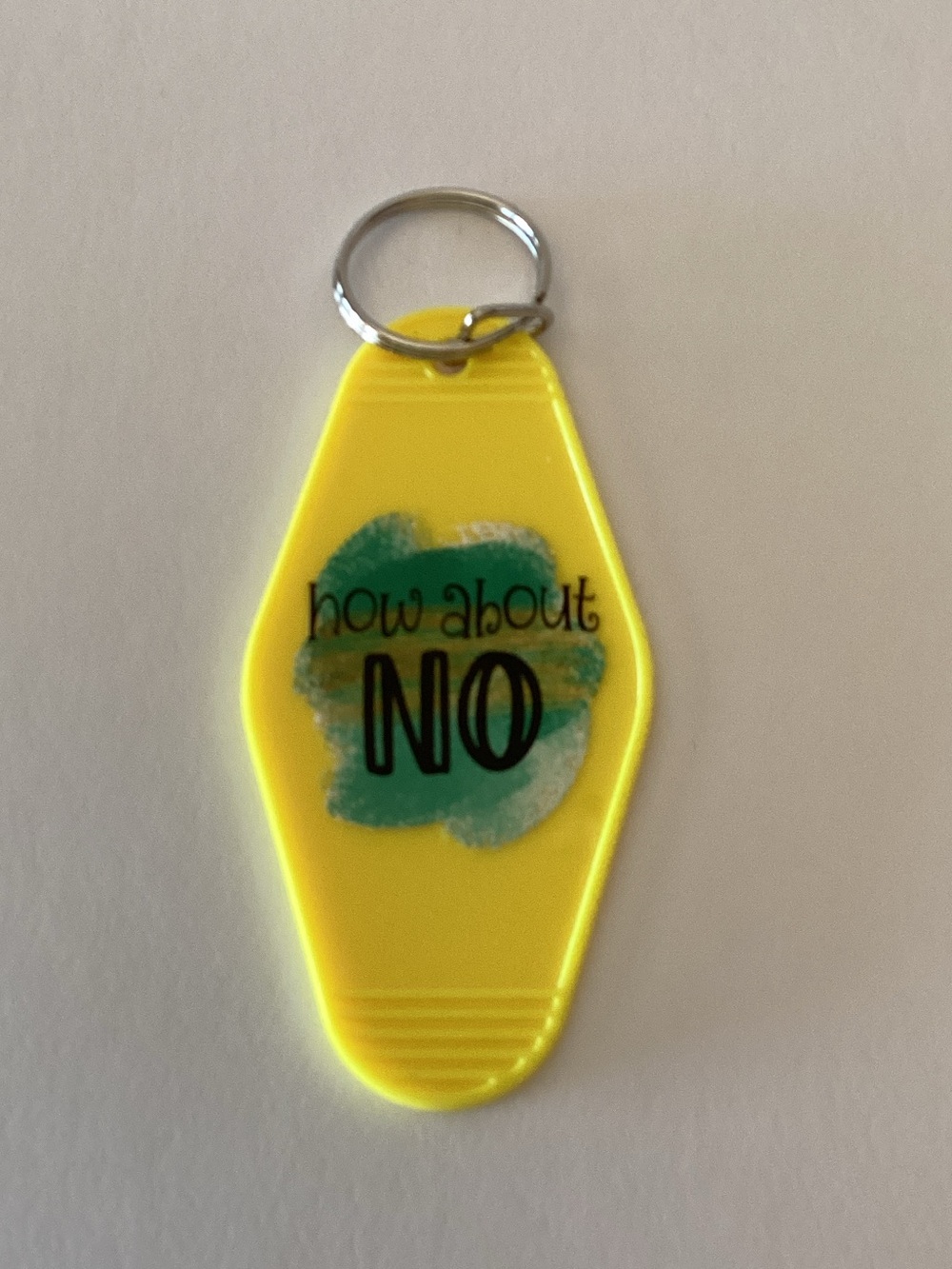 Yellow Novelty Keychain Charm with 'how about NO' Graphic